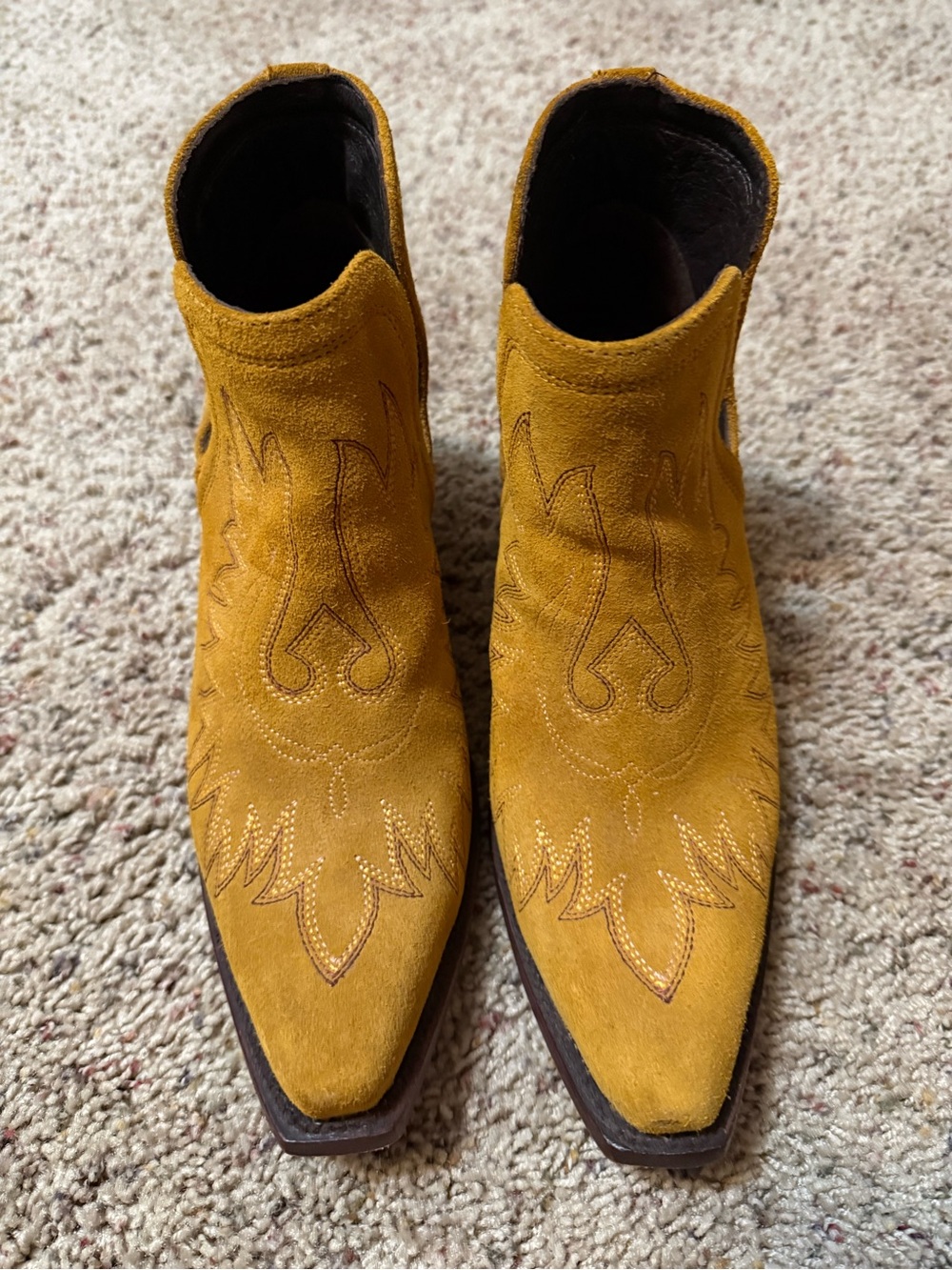 Ariat Mustard Yellow Suede Western Ankle Boots